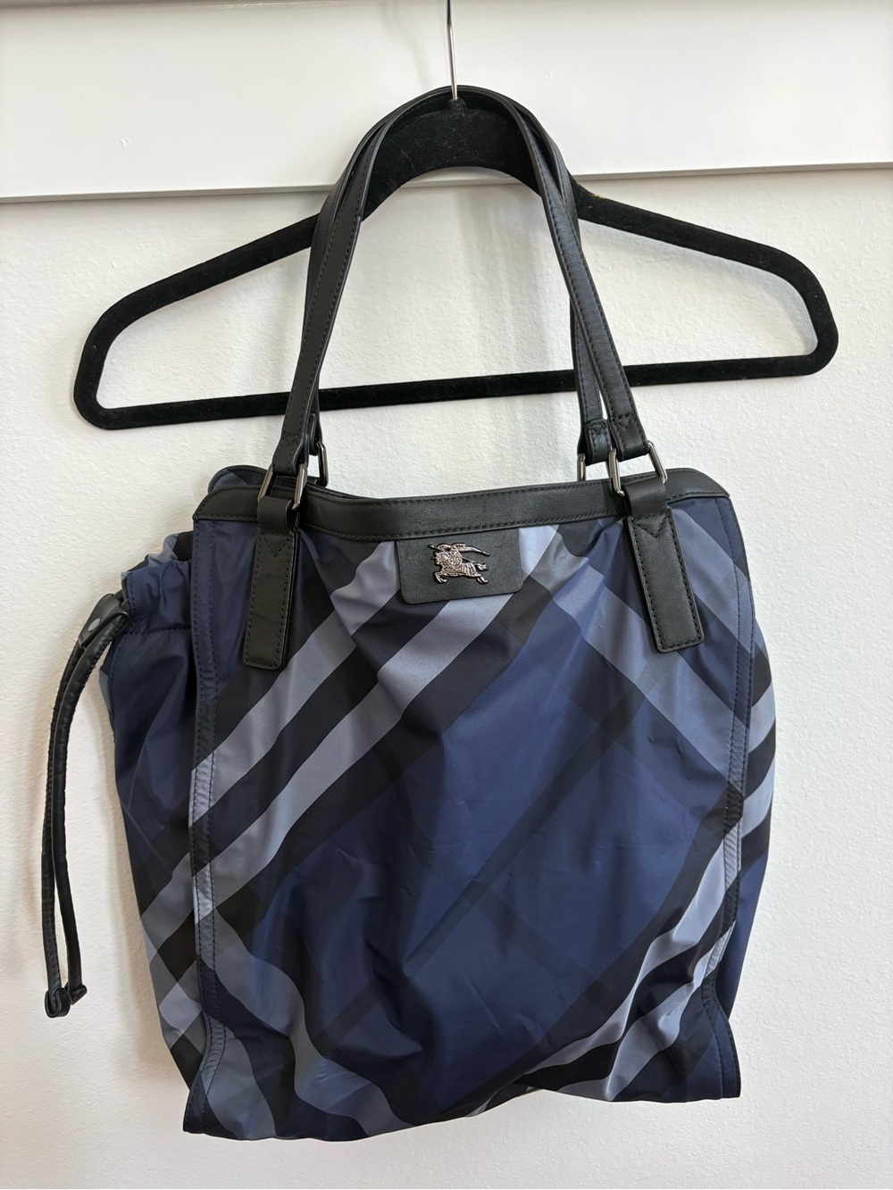 Burberry Navy and Black Plaid Tote